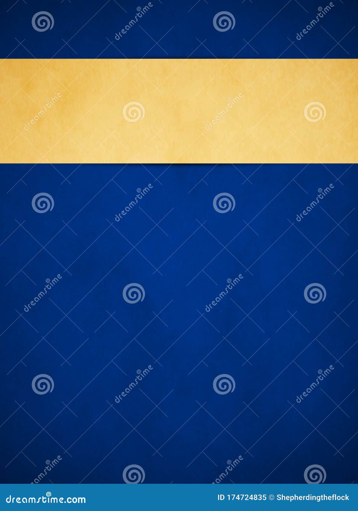 elegant rich blue grunge background. tan gold banner. portrait orientation.