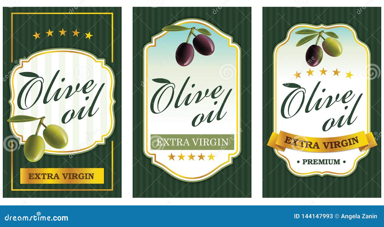 Set Of Olive Oil Label Templates Stock Vector Illustration Of Nature Design 144147993