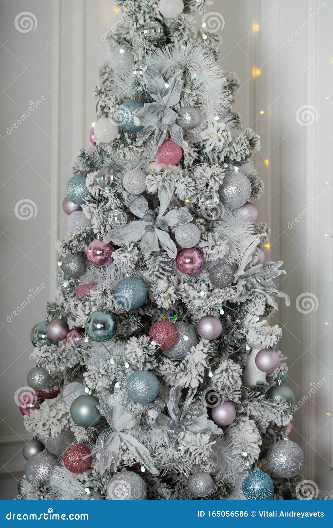 Elegant Silver Christmas Tree in a Christmas Decor. Stock Photo - Image ...