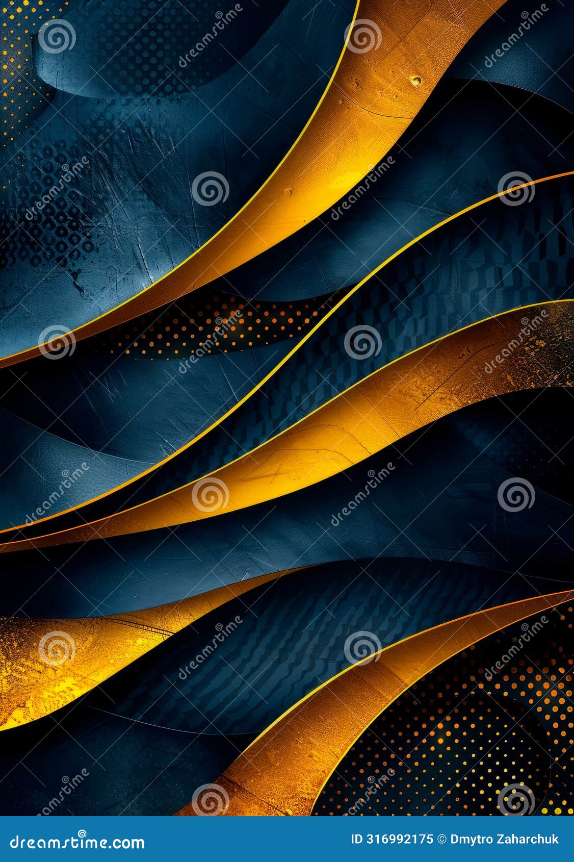 elegant silver and yellow theme, sophisticated dark blue background with gold lettering and geometric patterns.