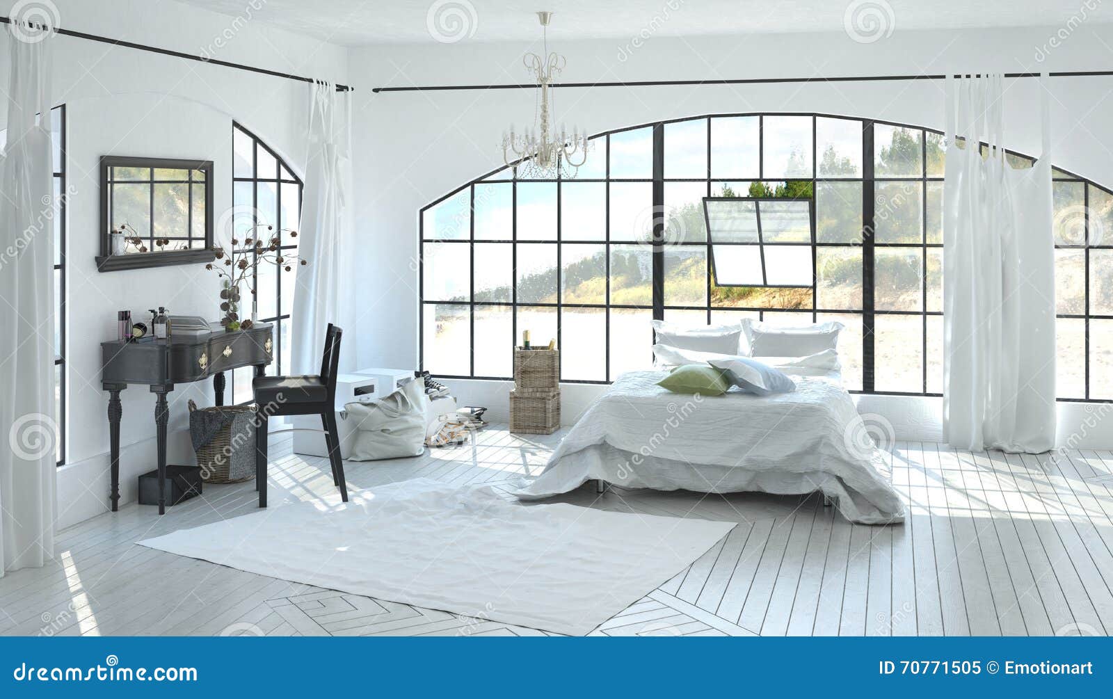 Elegant Spacious White Bedroom Interior Stock Image Image