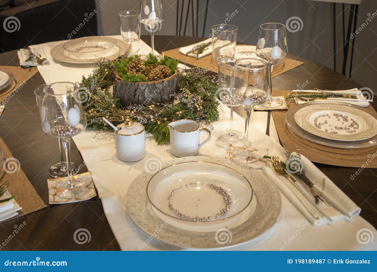 Elegant Table Set for Christmas Dinner Stock Image - Image of holidays ...