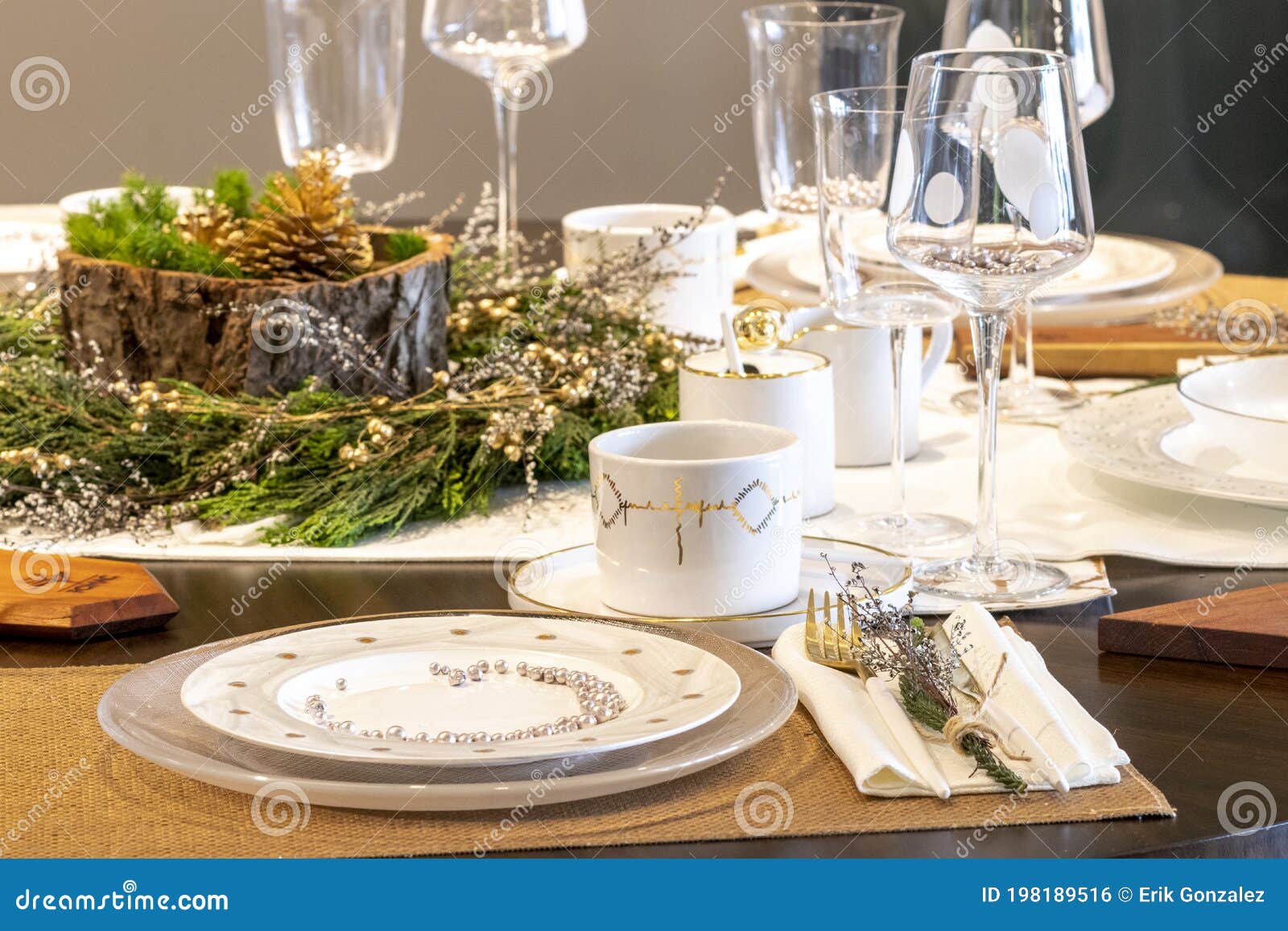 Elegant Table Set for Christmas Dinner Stock Photo - Image of glowing ...