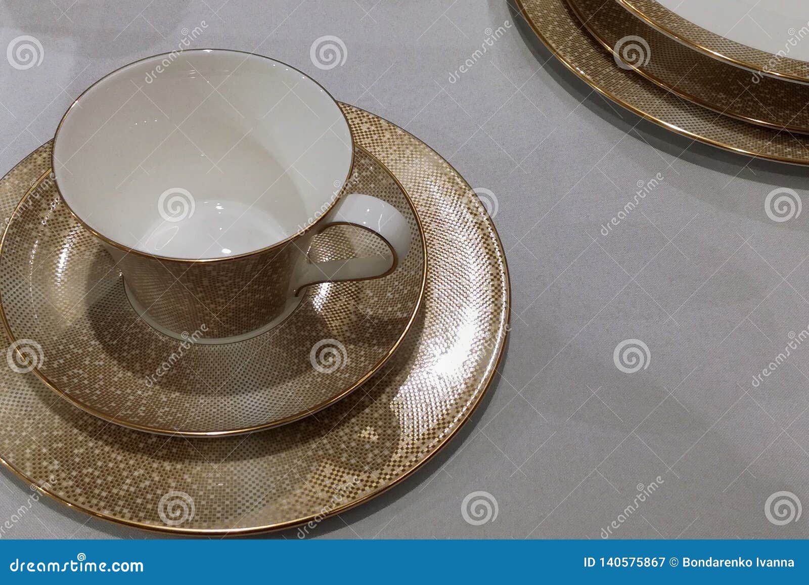 Elegant Table Tea Set in Modern Style Cups and Plates Stock Image