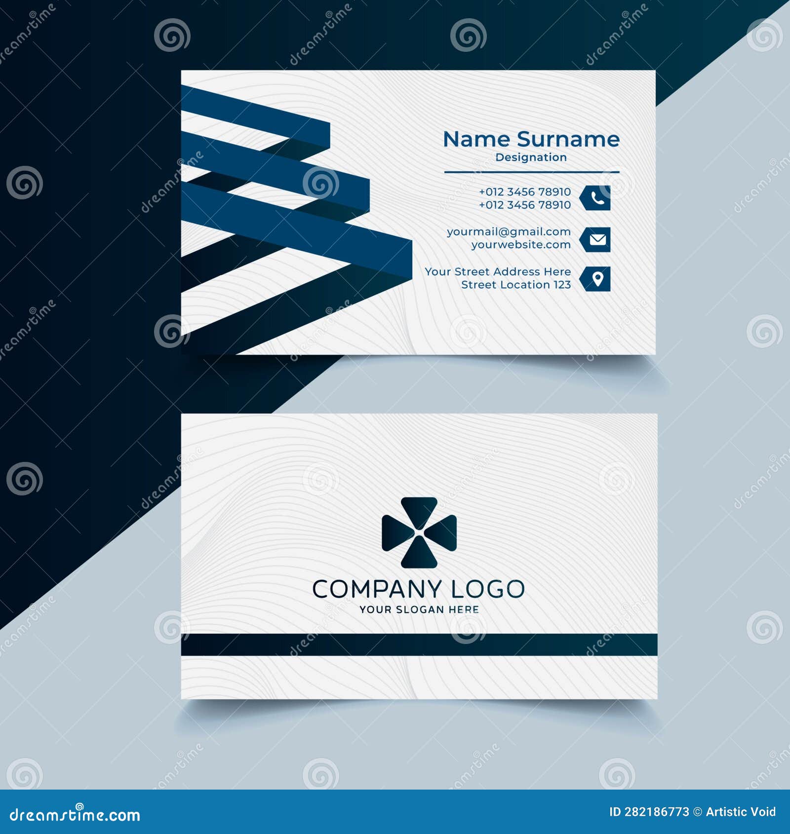 elegant template luxury business card. whtie background and navy blue abstract geometric s .