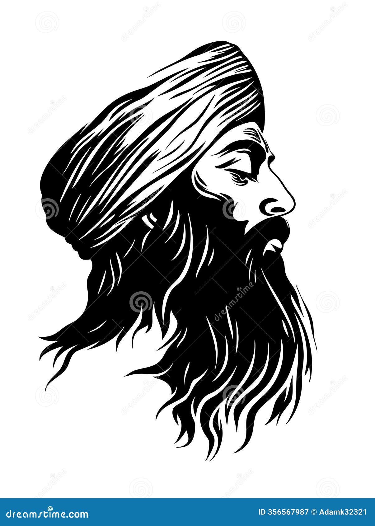 majestic bearded man wearing turban profile  art for tattoo 