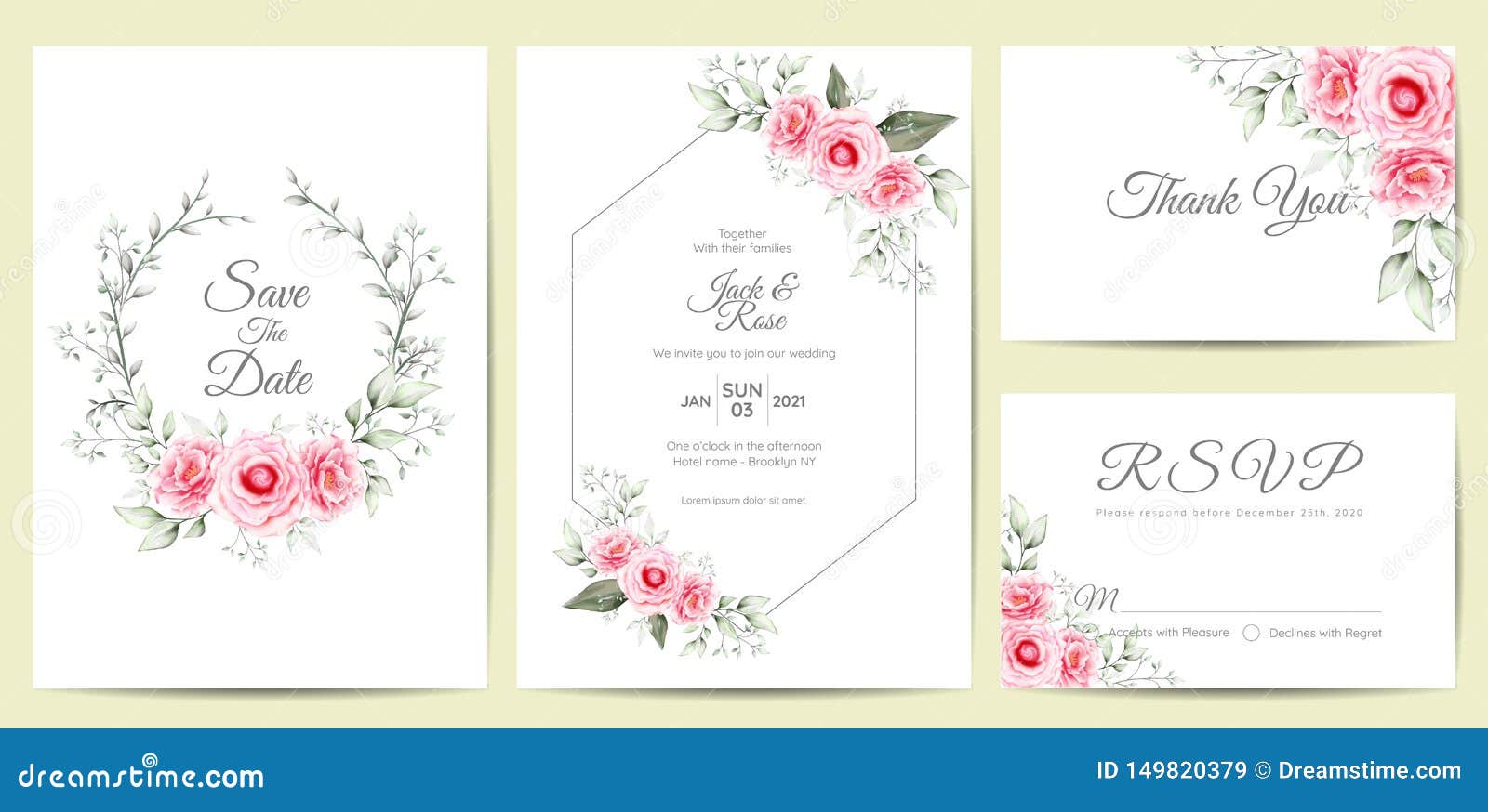 elegant watercolor floral wedding invitation cards template. hand drawing flower and branches save the date, greeting, thank you,