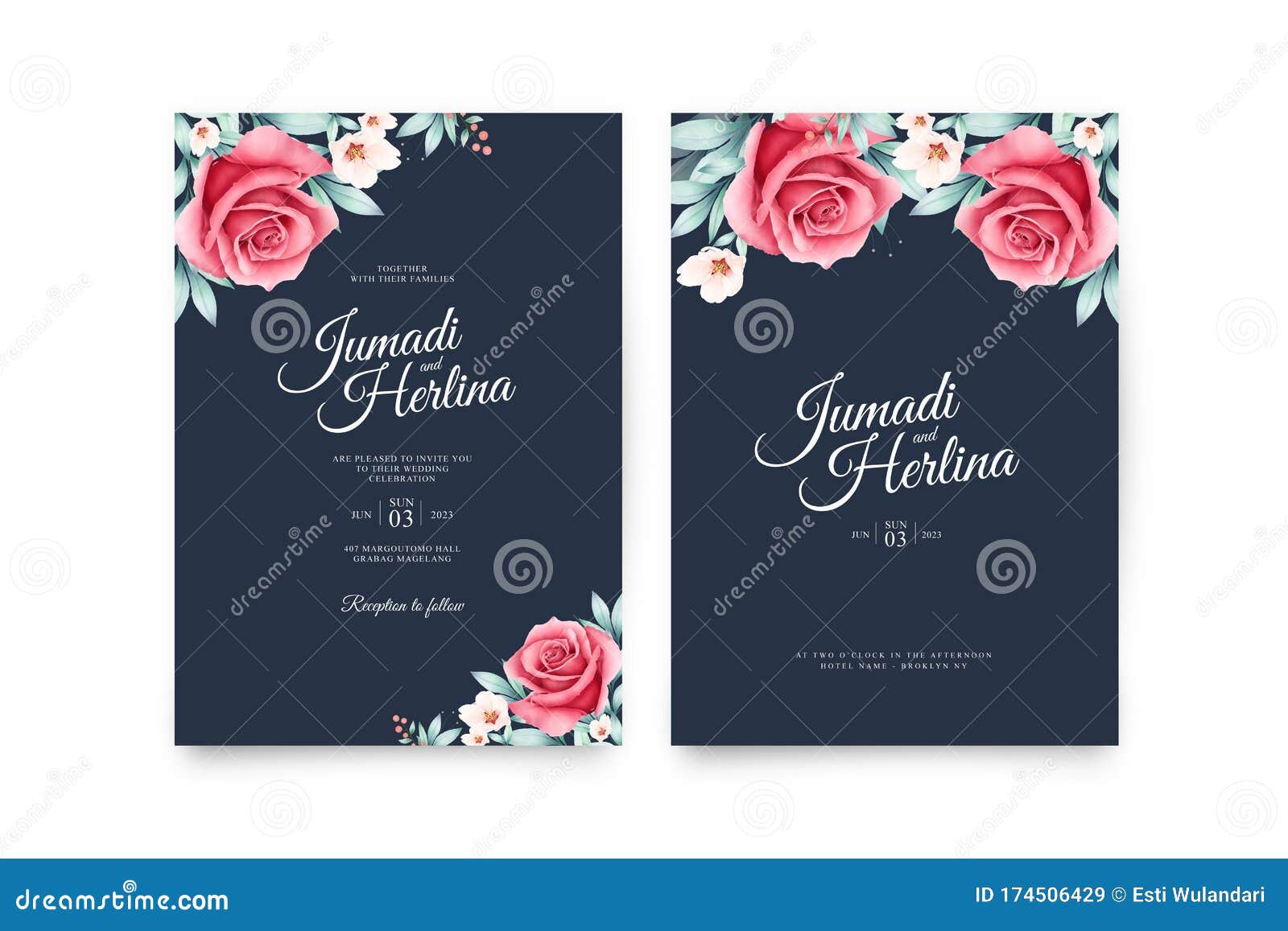 Elegant Wedding Invitation Template with Beautiful Floral Watercolor on  Dark Background Stock Vector - Illustration of paint, hand: 174506429