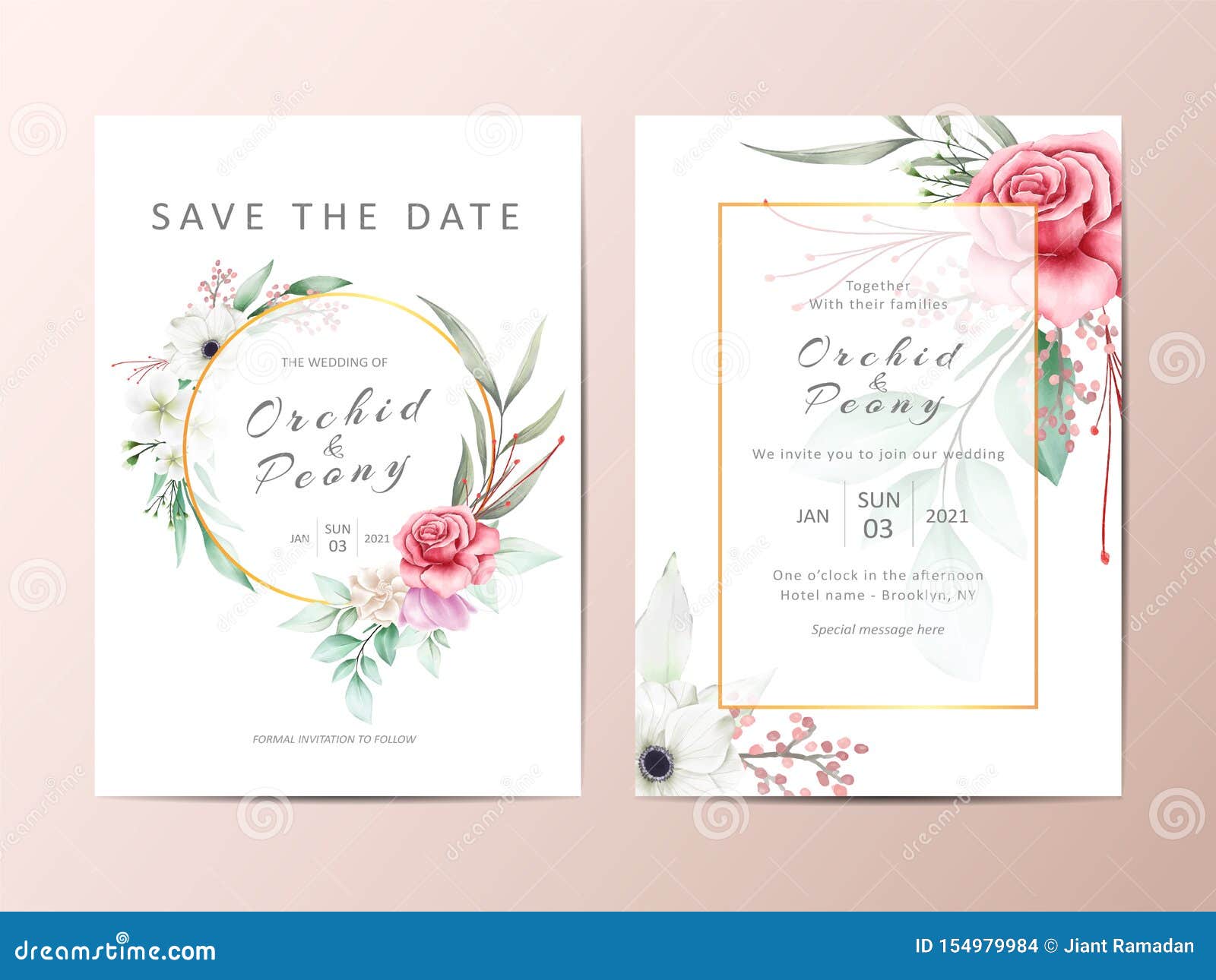 Elegant Wedding Invitation Template Cards with Watercolor Flowers Intended For Sample Wedding Invitation Cards Templates