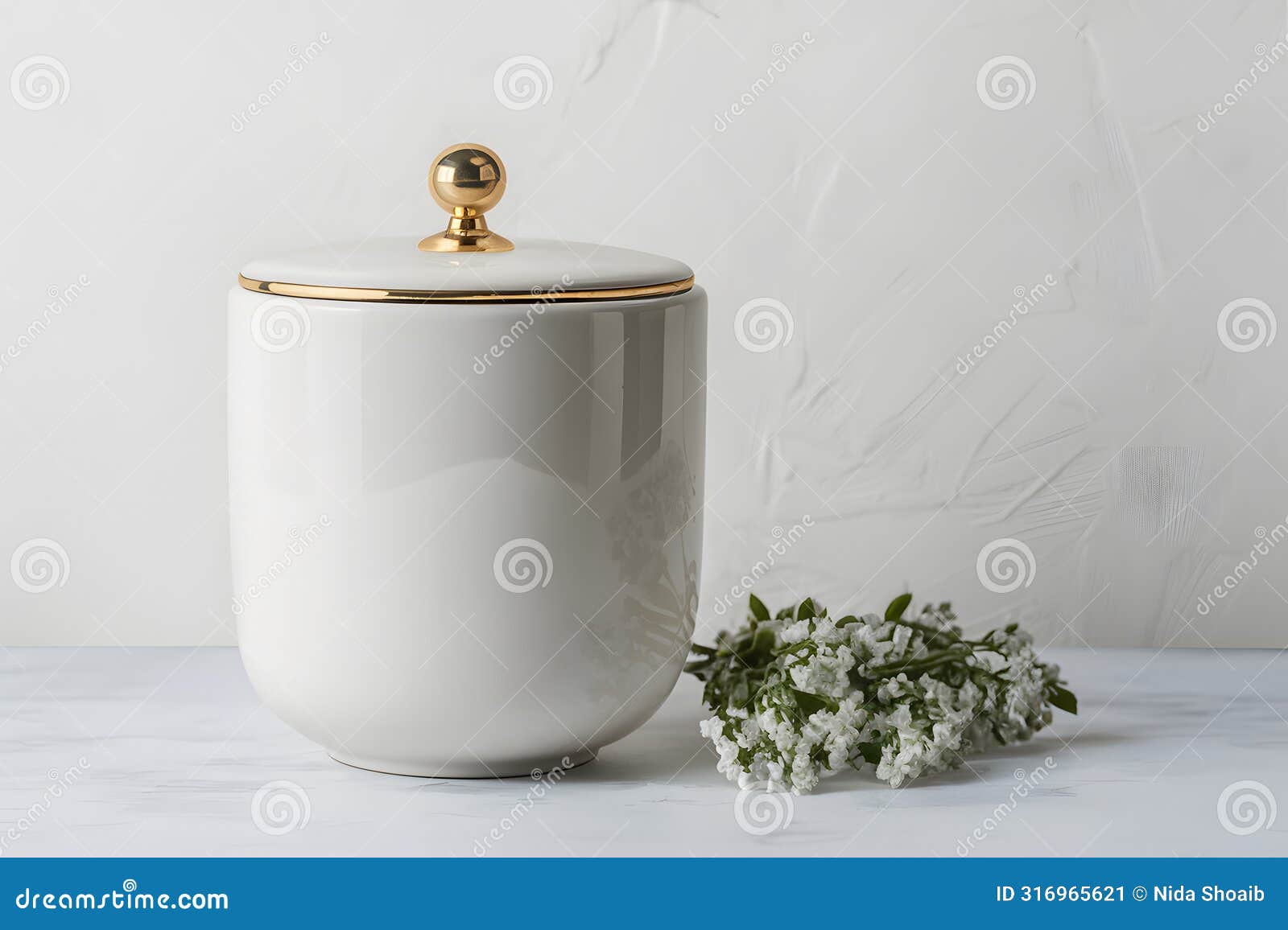elegant white cylinder with gold lid exudes refinement, perfect for packaging or storage