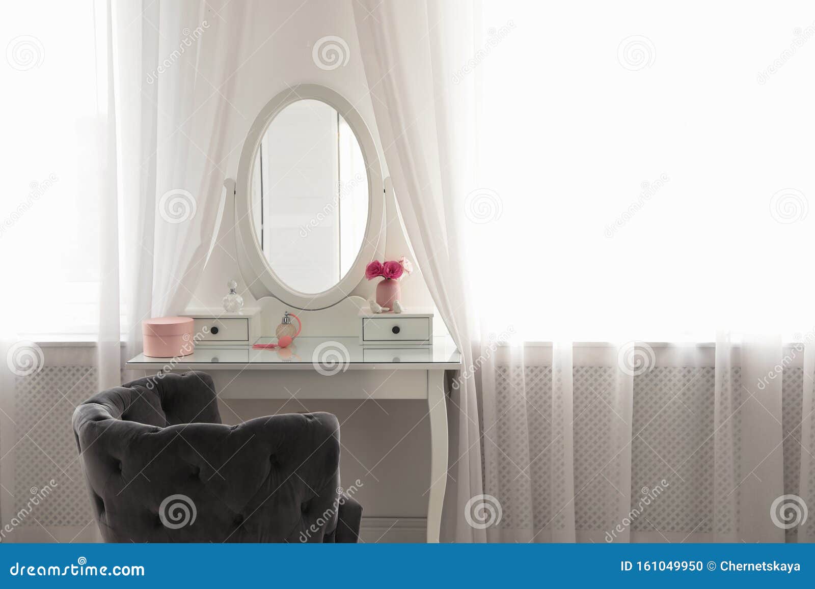 Elegant White Dressing Table and Armchair Stock Photo Image of beauty