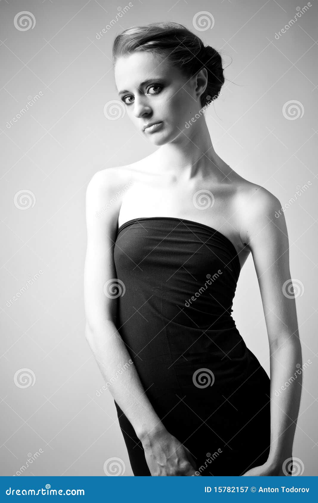 Elegant Woman in a Black Dress Stock Image - Image of figure, female ...