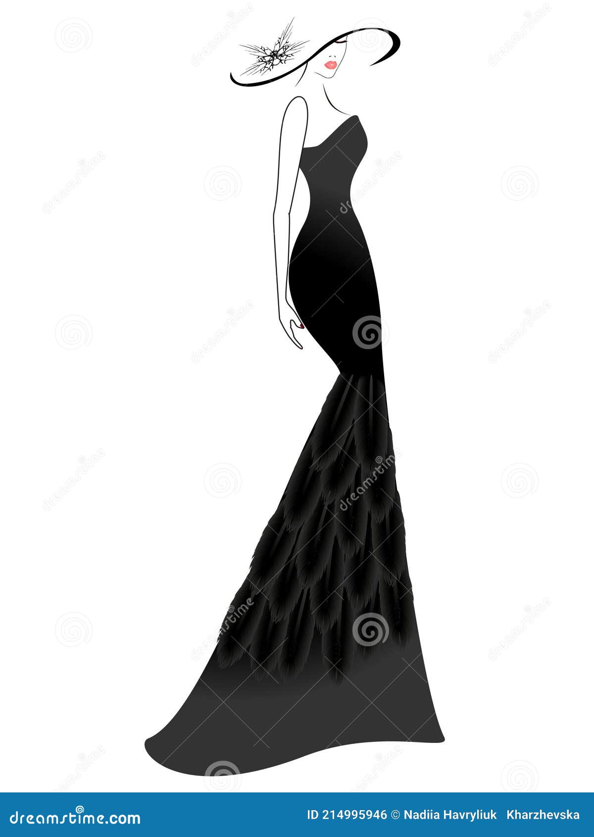An Elegant Woman in a Black Dress and a Hat. Stock Vector ...