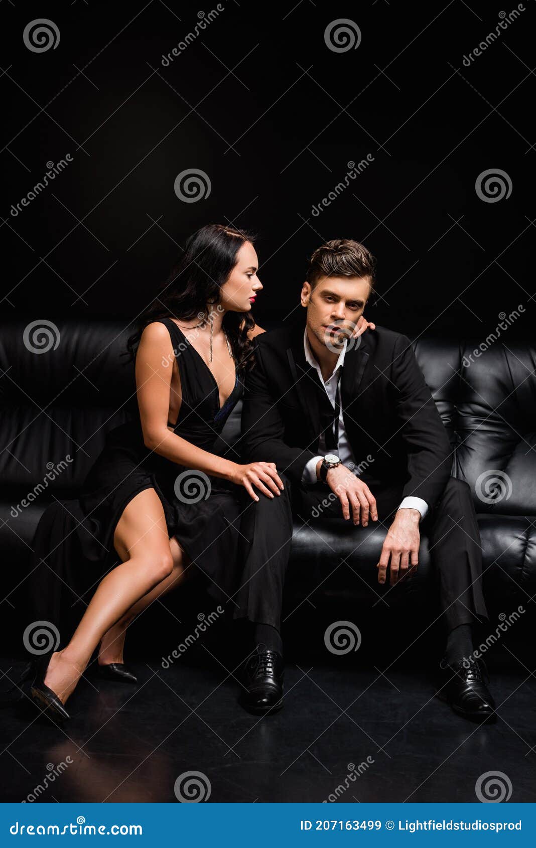 Elegant Woman in Black Dress Seducing Stock Image Image of passion