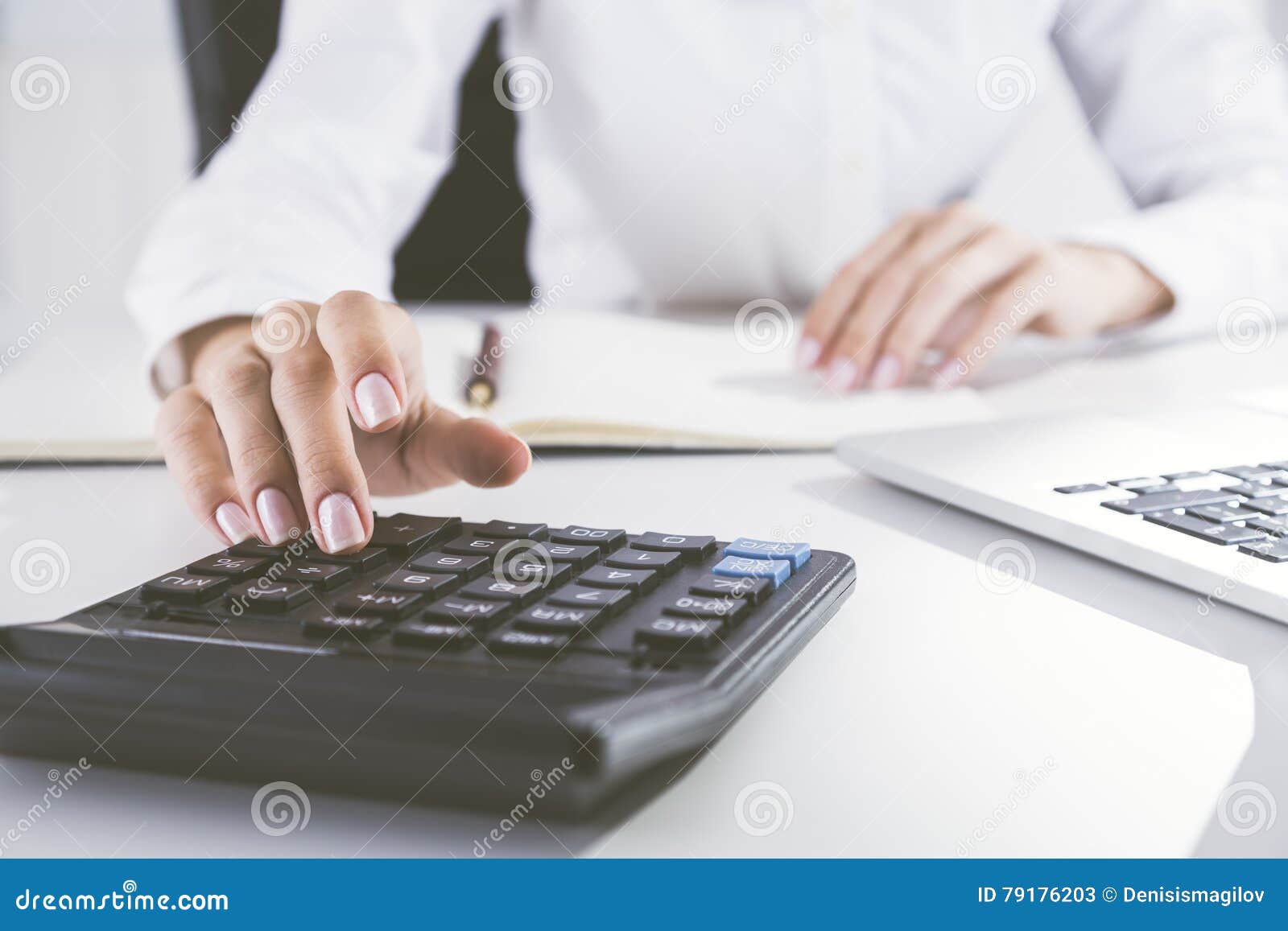 Elegant Woman S Hand Is Using Calculator Stock Image Image Of