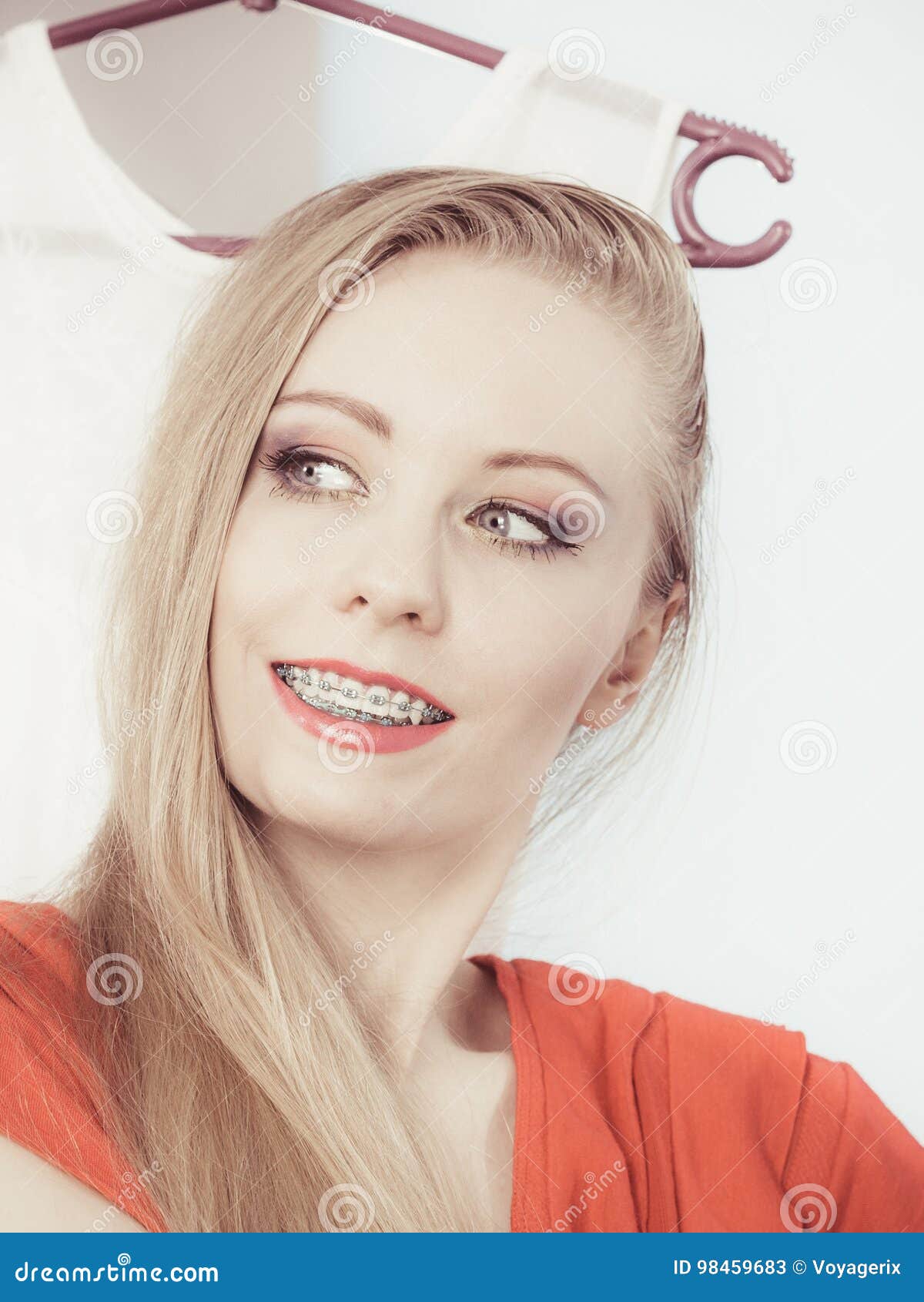 Elegant Woman Showing Her Teeth with Braces Stock Image - Image of ...