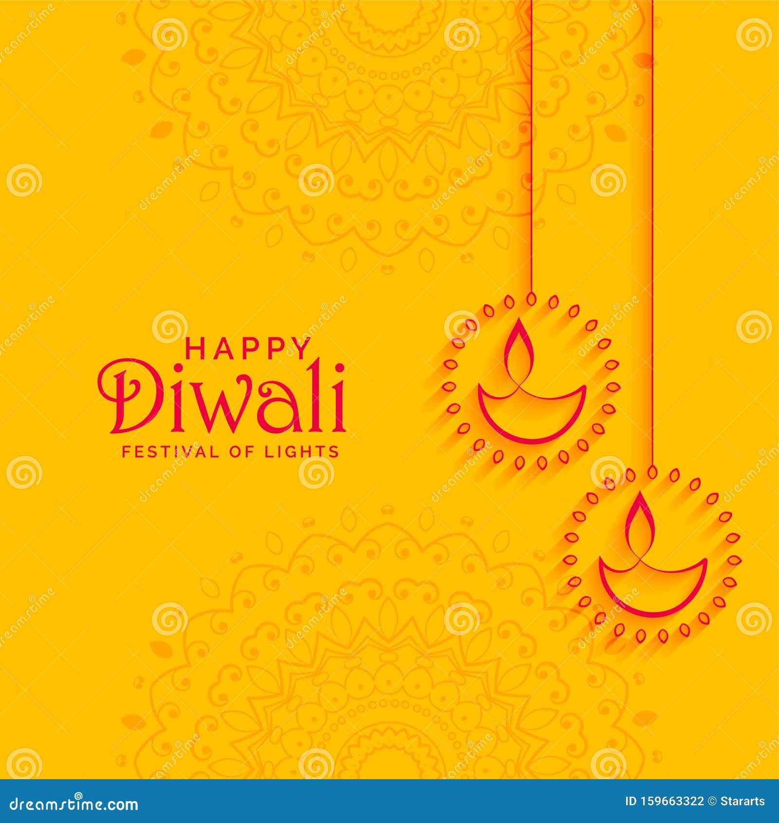 Elegant Yellow Diwali Festival Background with Diya Decoration Stock Vector  - Illustration of faith, happiness: 159663322
