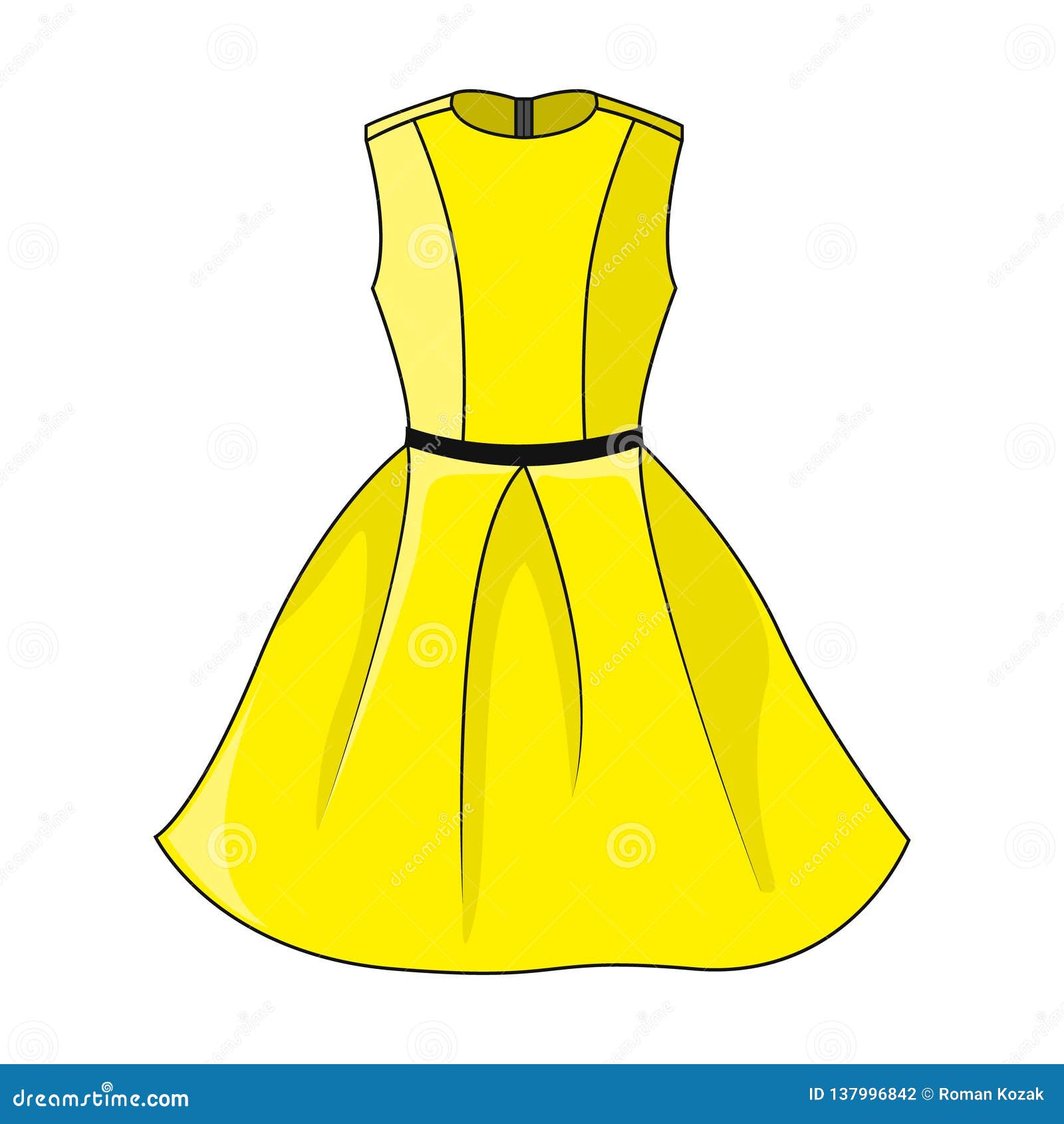Elegant Yellow Dress Icon. Beautiful Short Yellow Dress with Black/dark ...