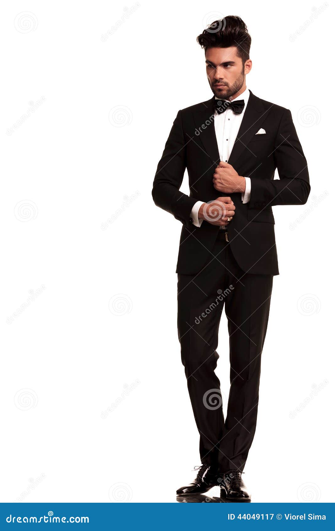 Elegant Young Fashion Man Adjusting His Tuxedo Stock Image 