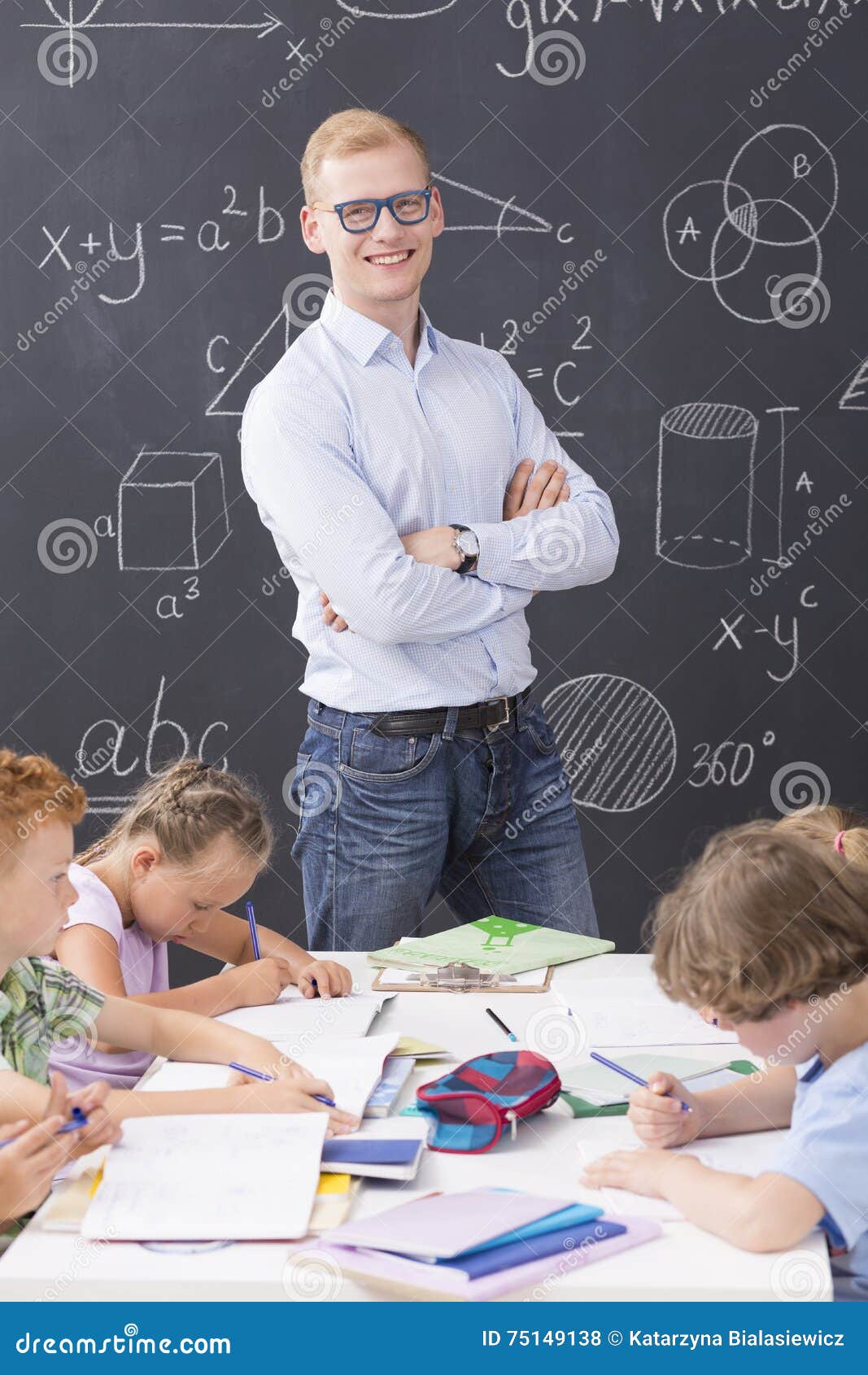 Elegant, Young Math Teacher Stock Photo Image of desk, pupils 75149138