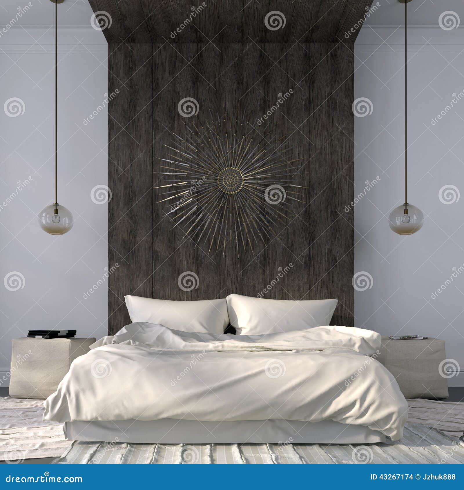 Elegante beige slaapkamer met houten decor stock illustratie ...