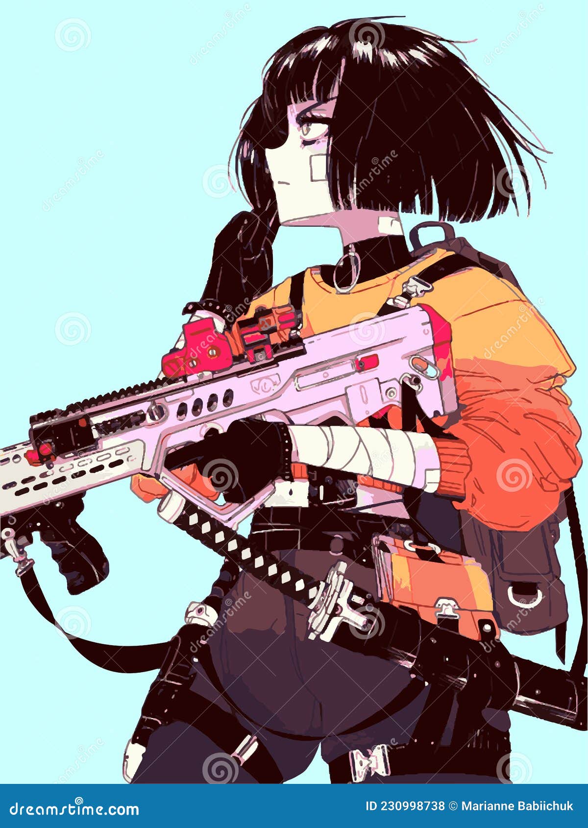 Elegante Guerrera De Anime Con Arma Ilustración del Vector - Ilustración de  arte, salud: 230998738, image size:1200x1690