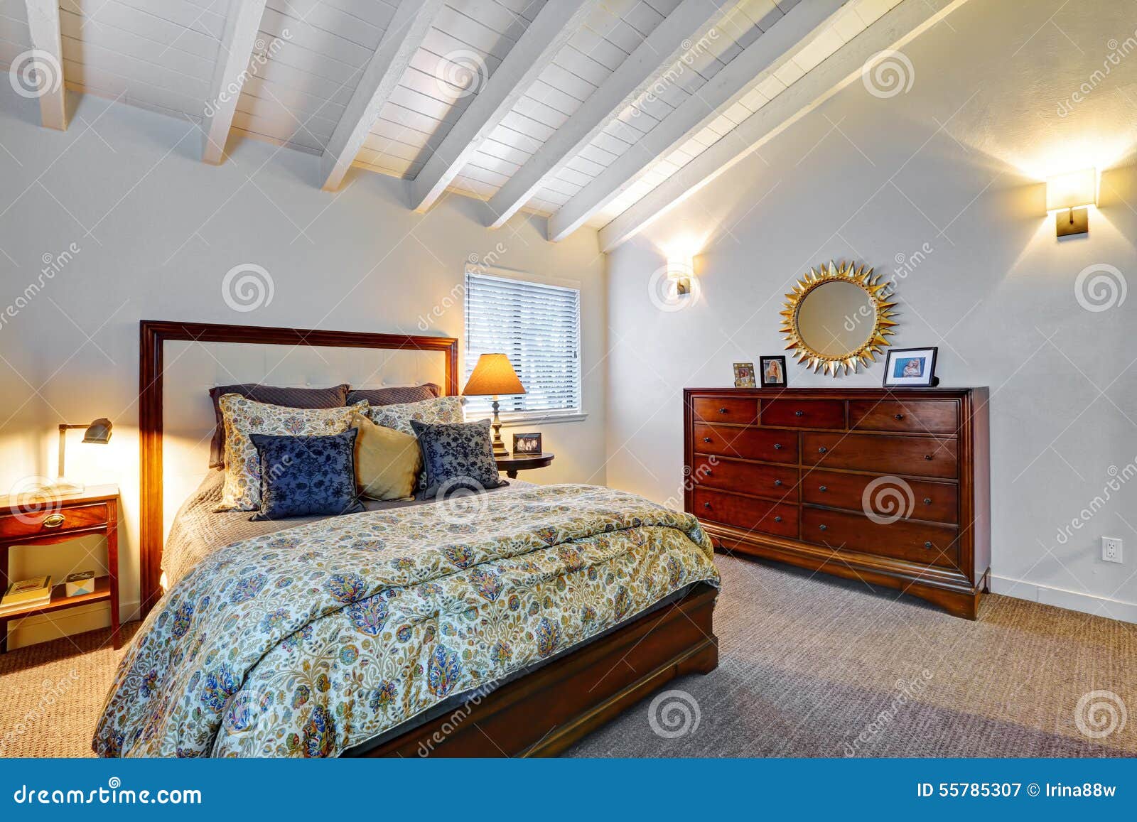 Elegeant Bedroom with Grey Walls and Beautiful Decor. Stock Image Image of interior, house