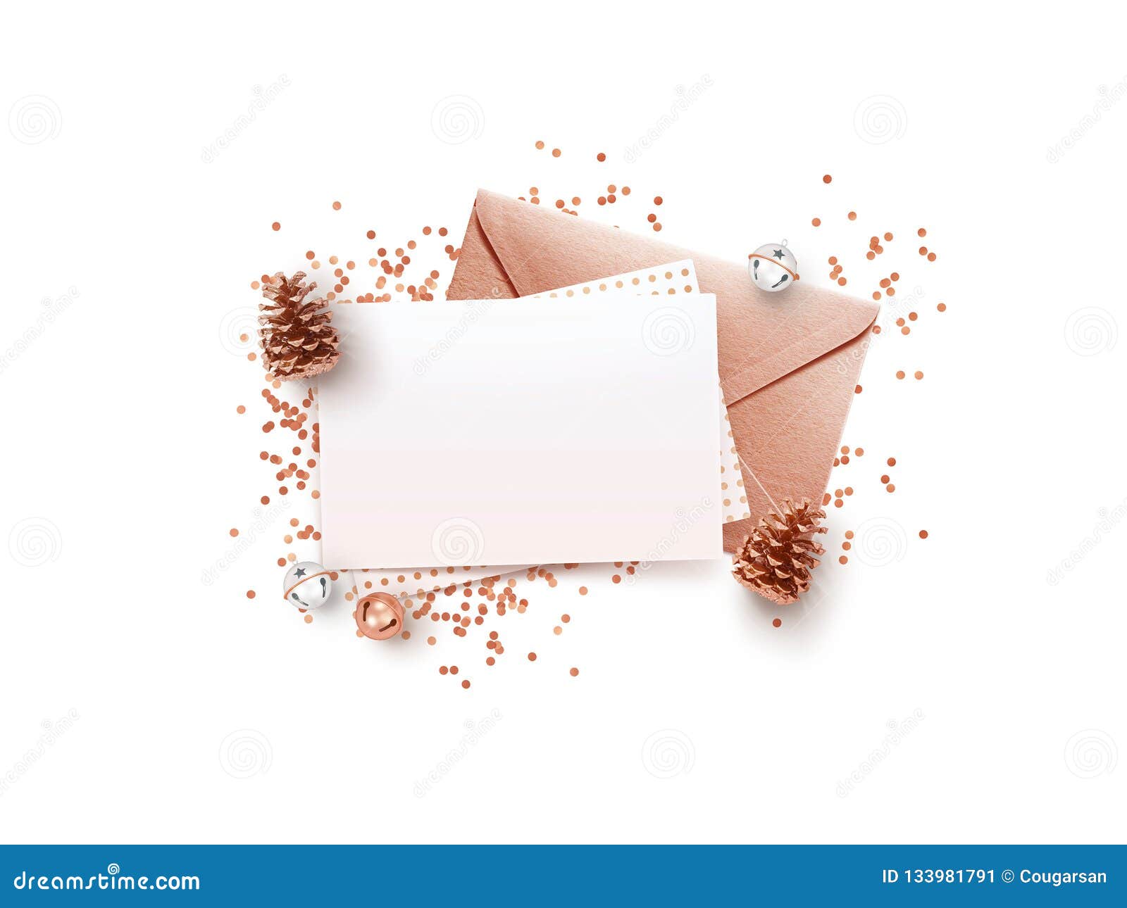 blank paper rose gold envelope mockup design template with christmas memo template