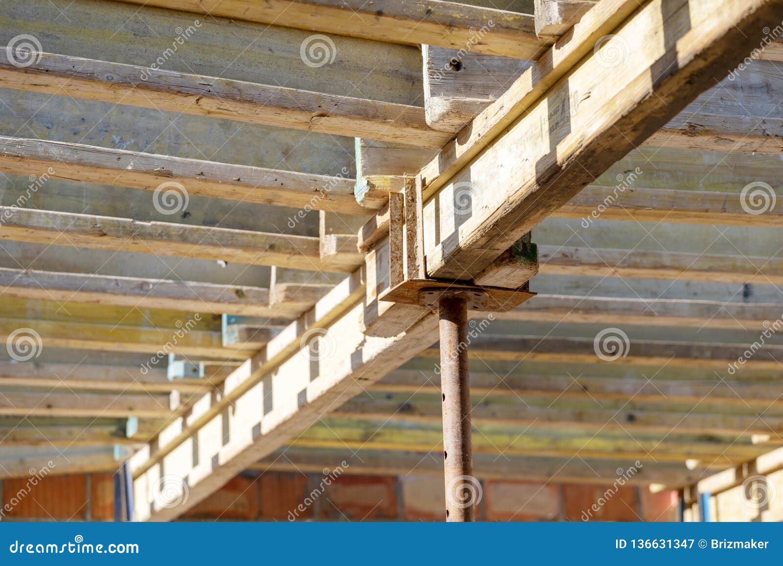 Element Of Ceiling Support Construction With Wooden Beams