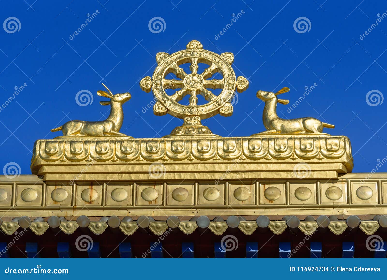  of gate to buddhist complex golden abode of buddha shakyamuni in spring. elista. russia