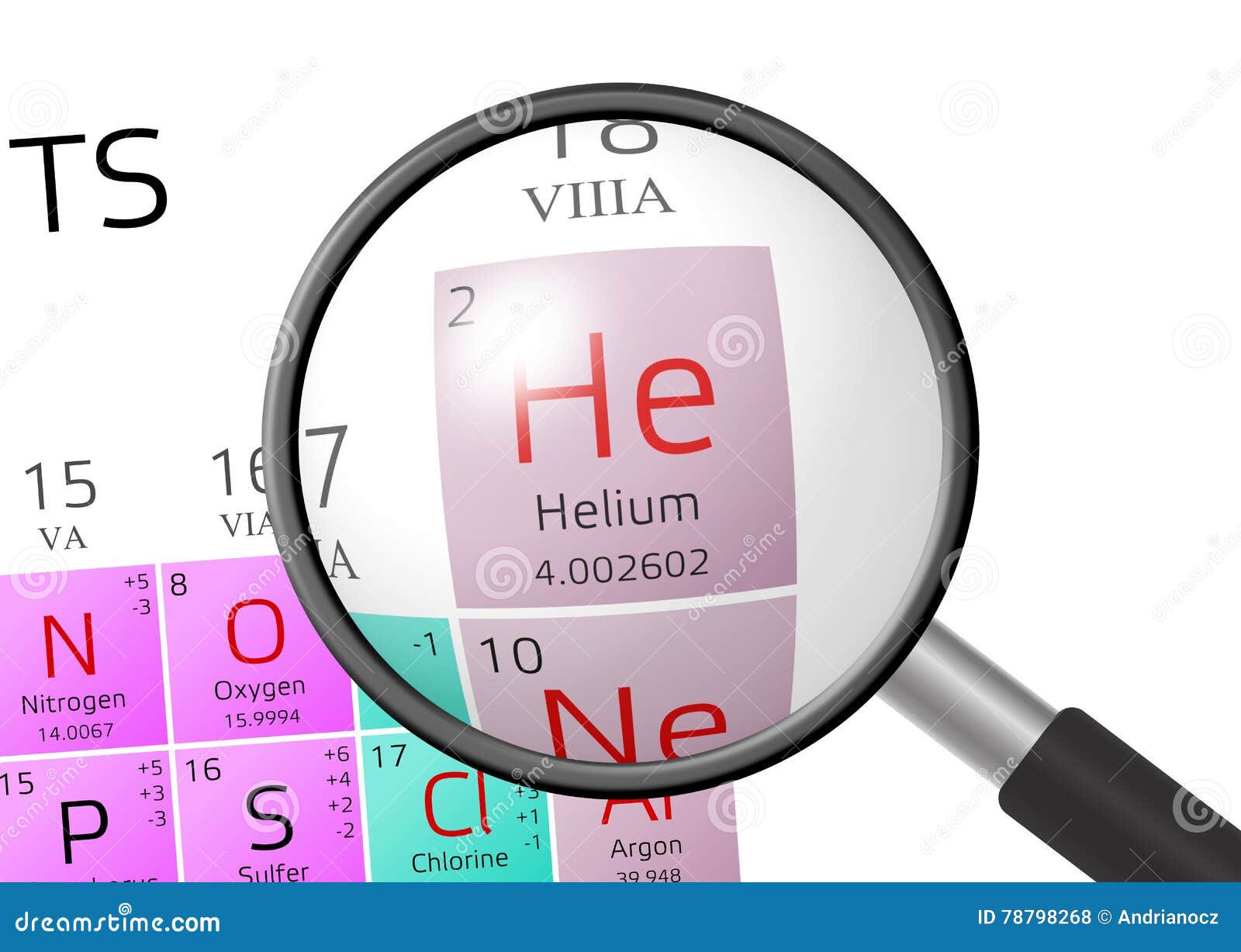 Element of Helium with Magnifying Glass Stock Illustration