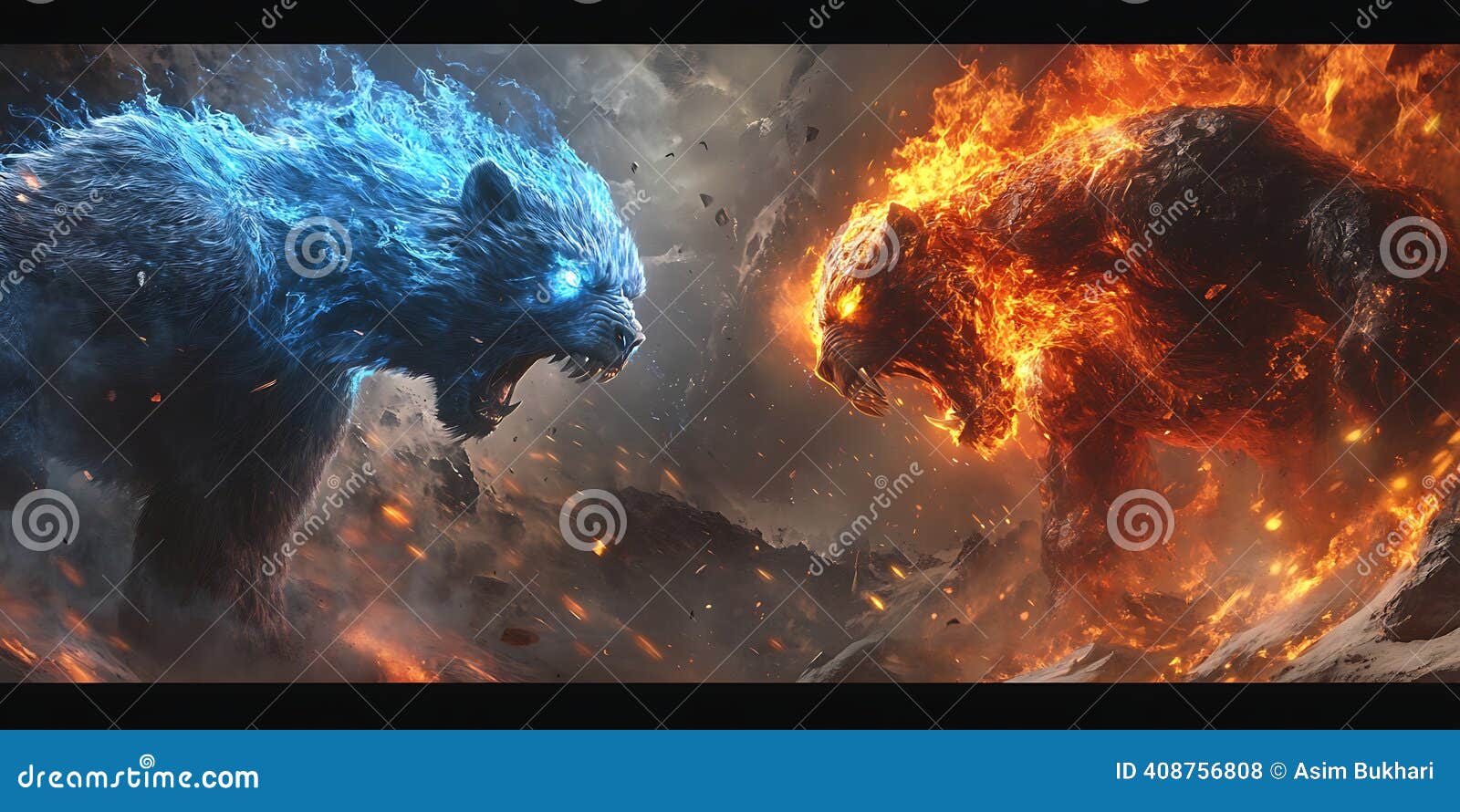 Elemental Fire and Ice Wolf Creatures Confrontation Stock Illustration -  Illustration of magic, fire: 408756808, image size:1600x890