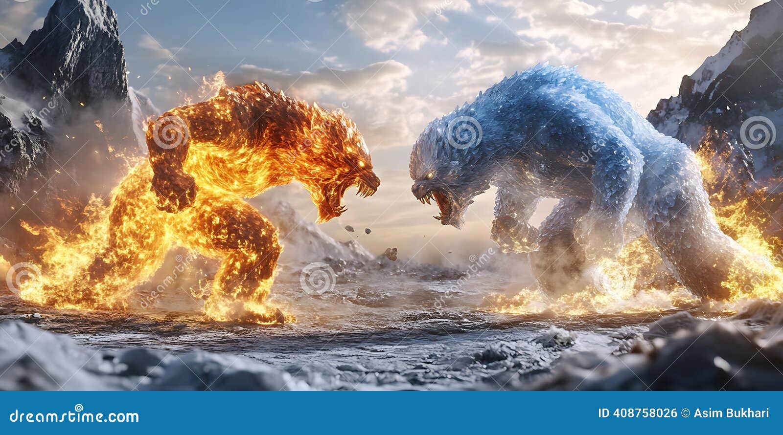 Elemental Fire and Ice Wolf Creatures Confrontation Stock Illustration -  Illustration of fire, power: 408758026, image size:1600x890