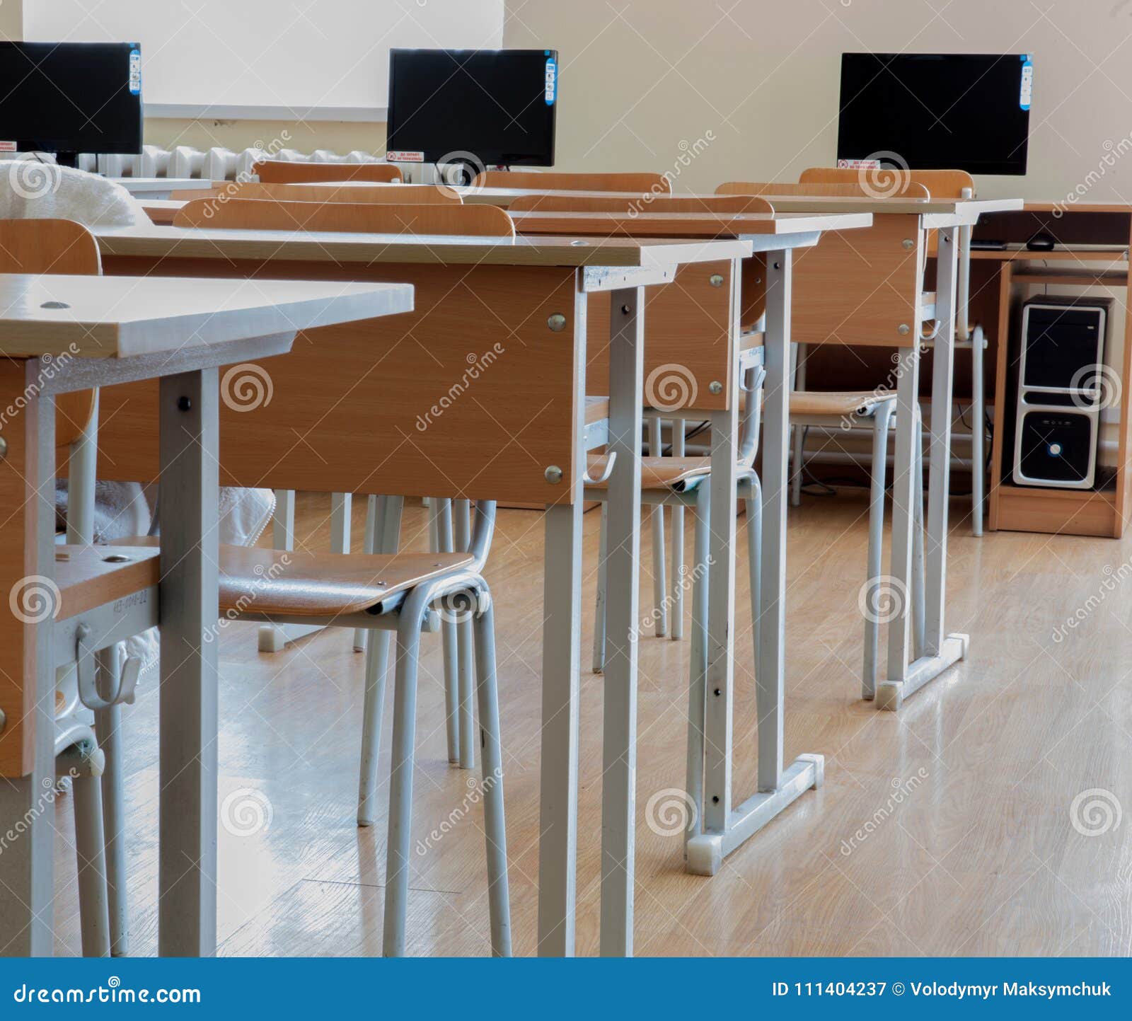 Elementary School Classroom in Ukraine, School Desks in the Computer