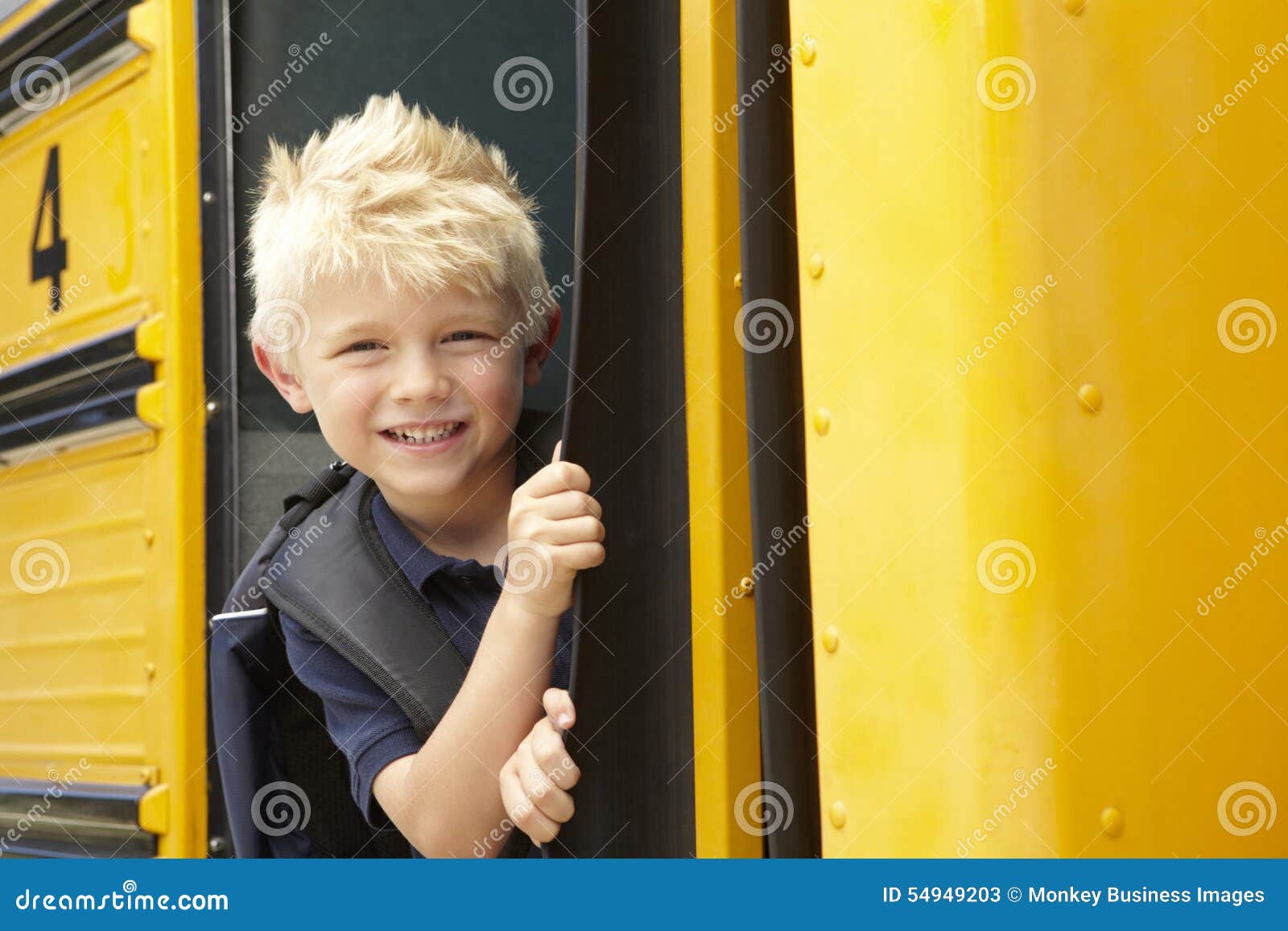 Elementary School Pupil Boarding Bus Stock Image Image of person