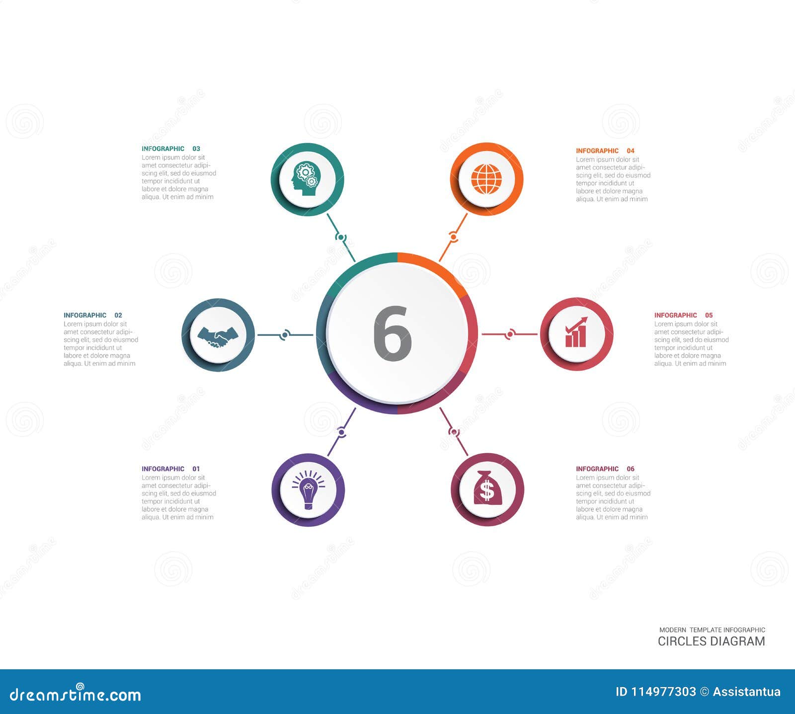 Elemento de dados do diagrama de carta da área para a posição do infographics 6 do molde. Elemento de dados para a posição do infographics 6 do molde, etapas do diagrama de carta da área, peças, opções