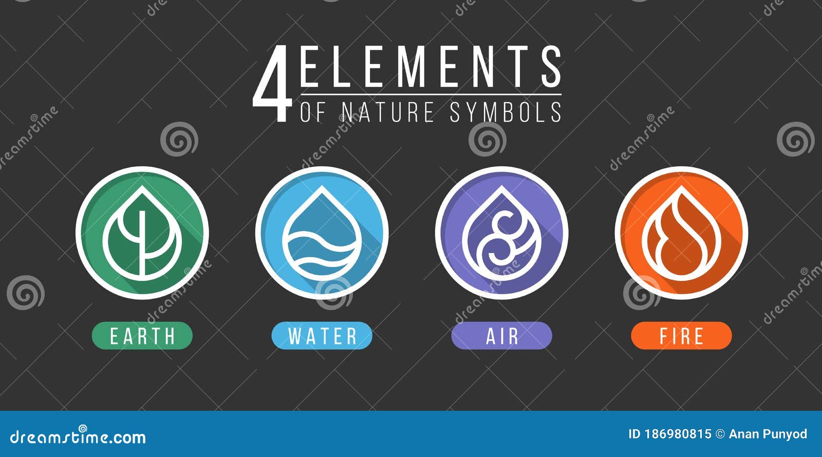 4 elementos natureza, ícones de arte água, terra, fogo, ar para o