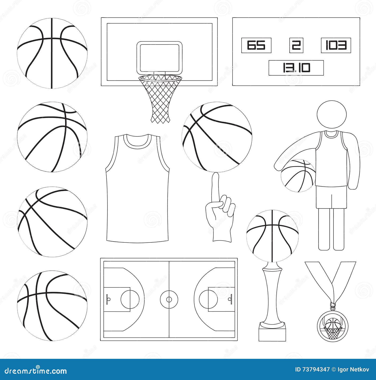 Elementos Del Vector Del Baloncesto Ilustración del Vector - Ilustración de  baloncesto, juego: 73794347