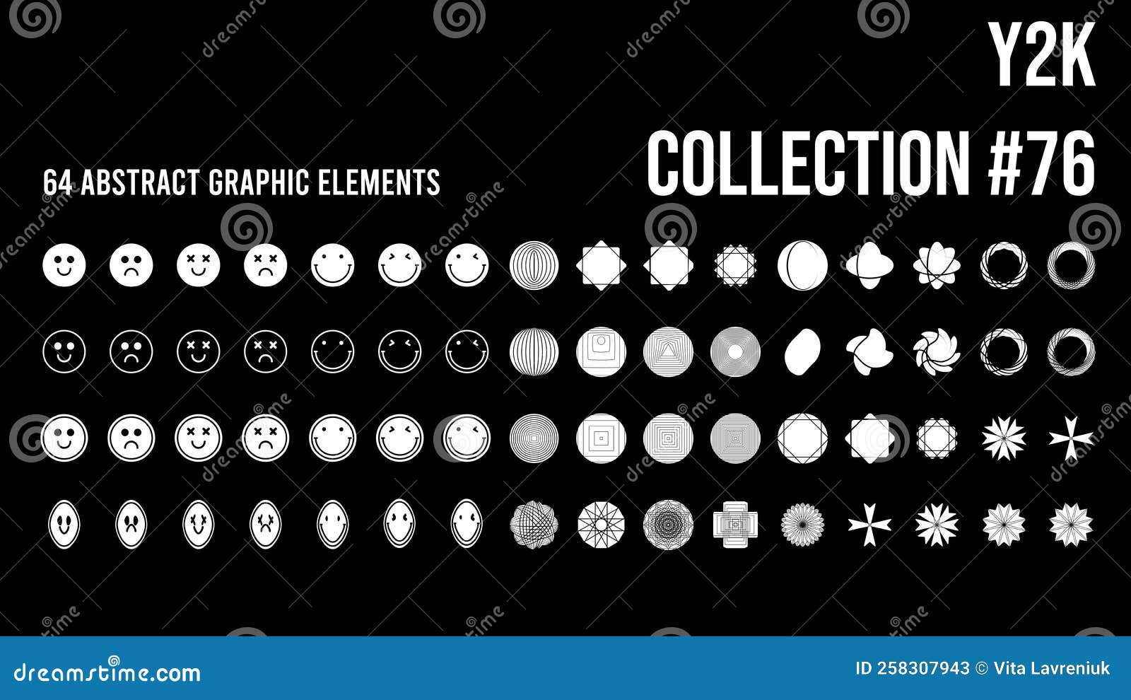 Coleção de símbolos geométricos gráficos abstratos e objetos no estilo y2k  elementos futuristas retrô