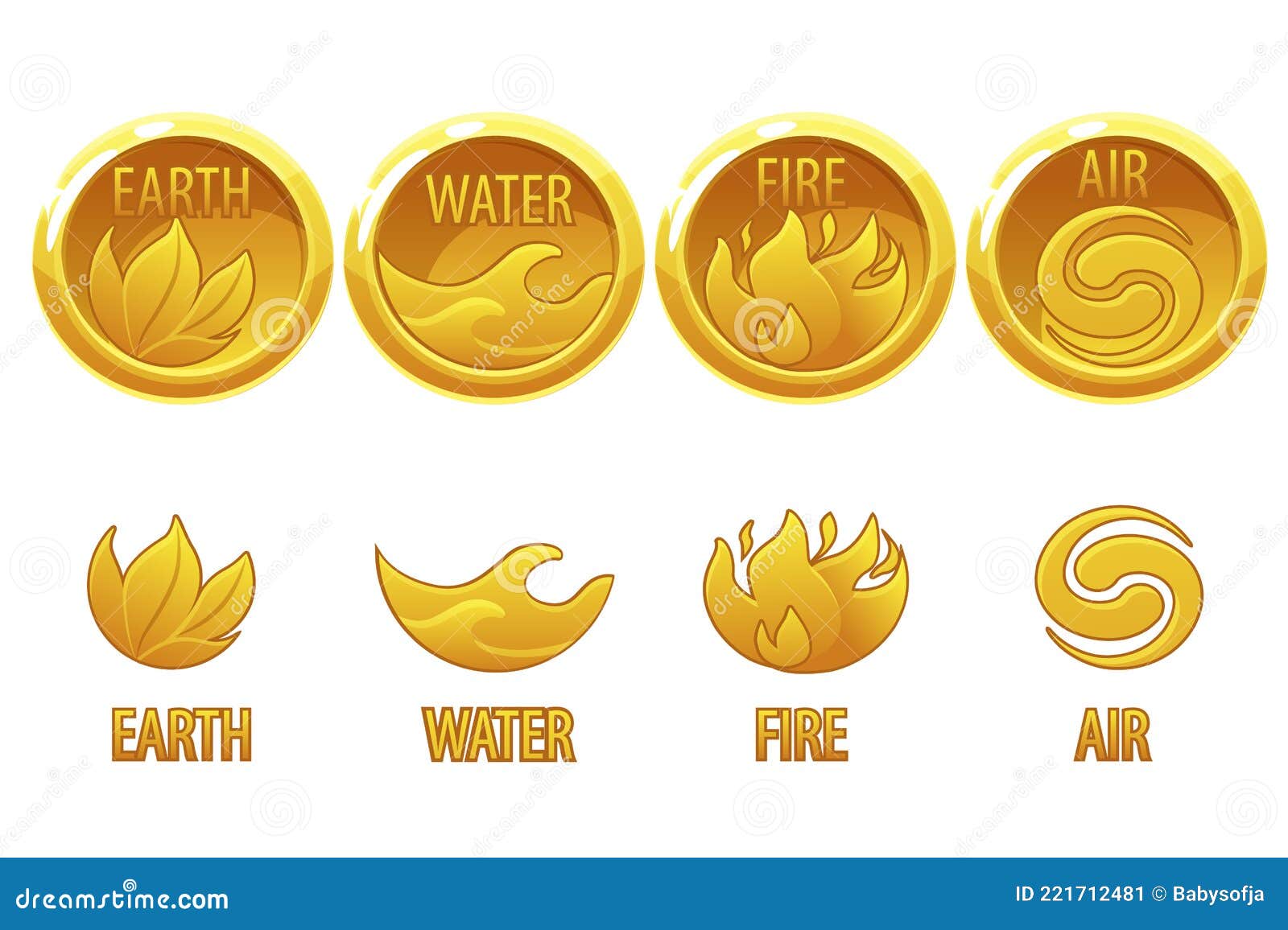 4 Elementos Natureza ícones De Arte Dourada água Terra Fogo Ar Para O Jogo.  Ilustração do Vetor - Ilustração de backdrop, terra: 221712481