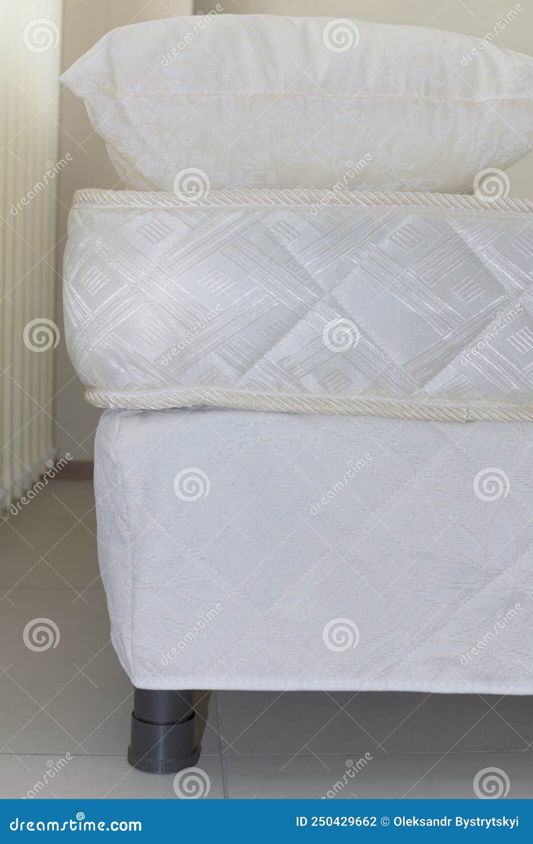 Elements of a Double Bed Frame with Soft Mattress Cover Stock Photo
