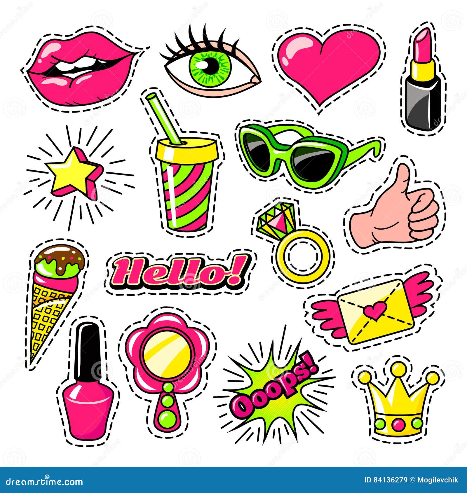 Elements for Girls in Comic Style Stock Vector - Illustration of heart ...