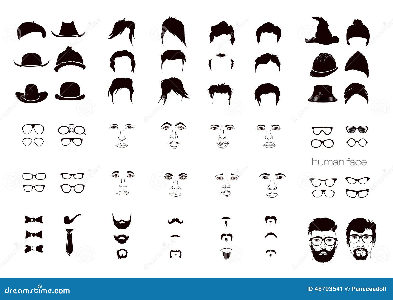 Elements Of A Person's Face Men Stock Vector - Image: 48793541