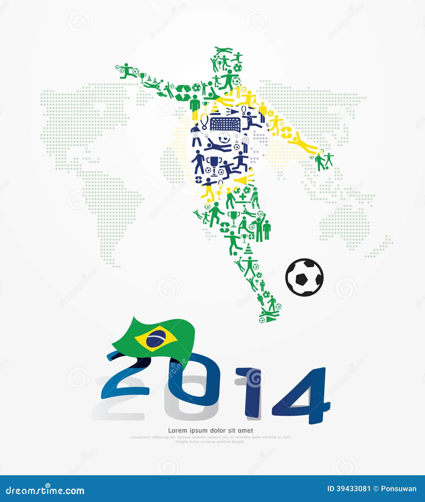 Elements Small Icons Soccer Player Shape On Flag Of Brazil ...