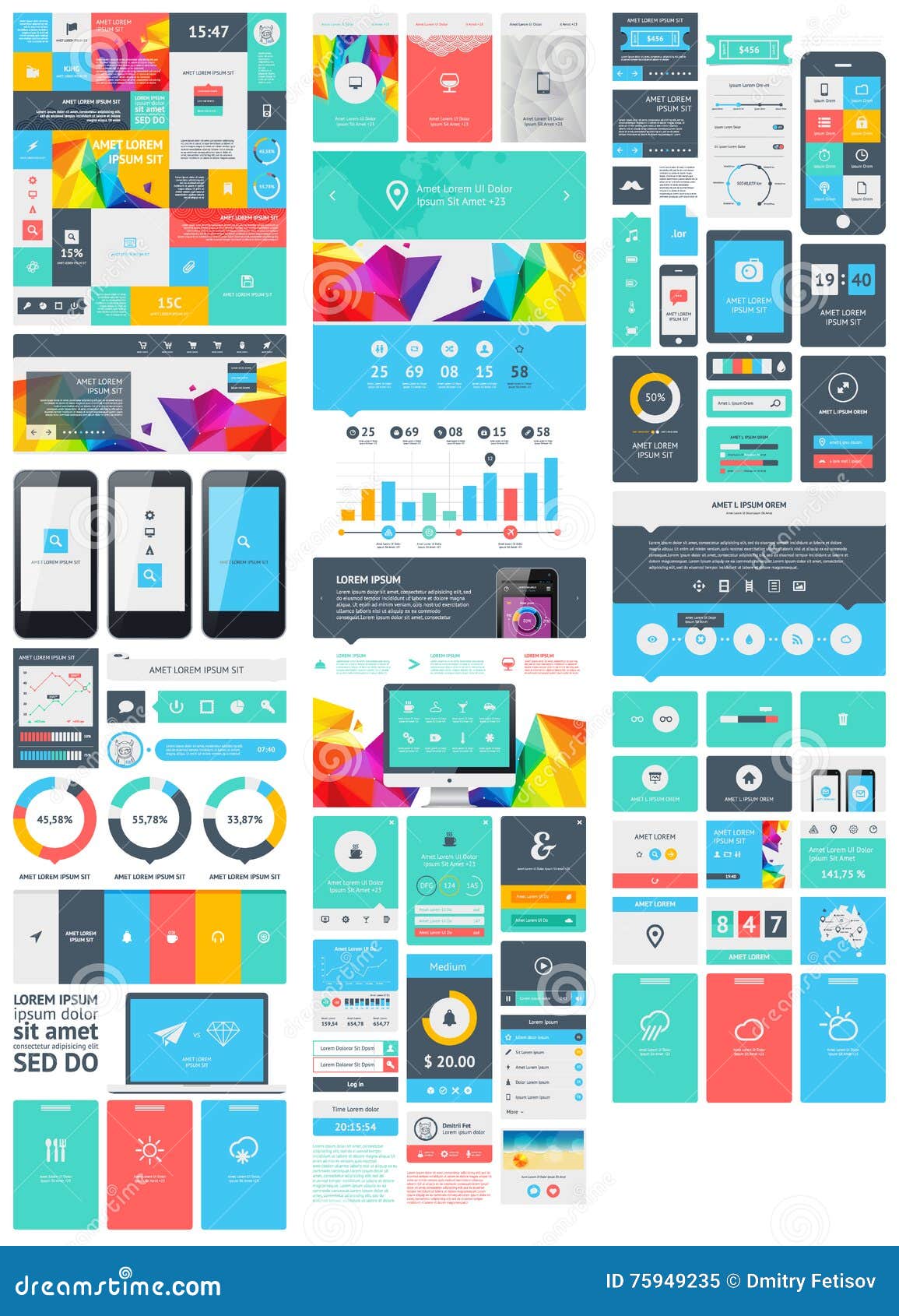 Elements of User Interface for Web Design Stock Vector - Illustration