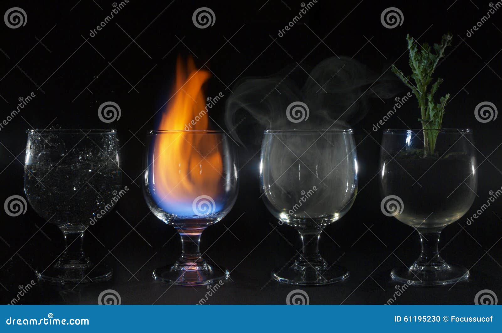 4 Elements Water Fire Earth Air Stock Photo Image of black, shot