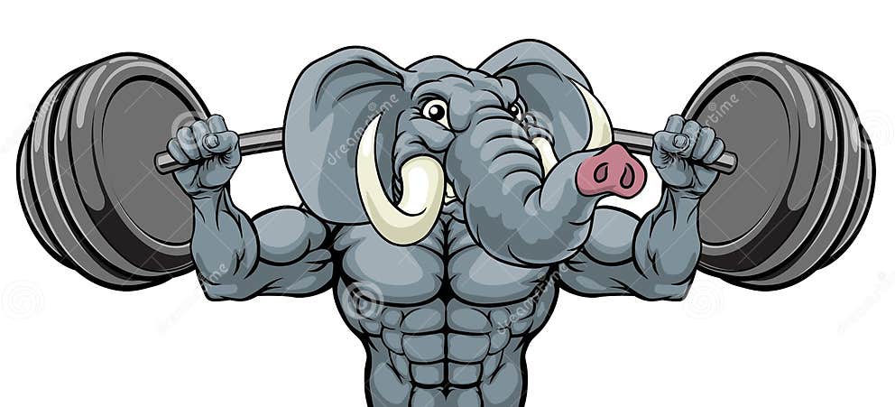 GUIDA AI DIVERSI TIPI E DIMENSIONI DI ESCAVATORI Elephant-animal-body-builder-sports-mascot-weight-lifting-barbell-elephant-mascot-weight-lifting-body-builder-155487478