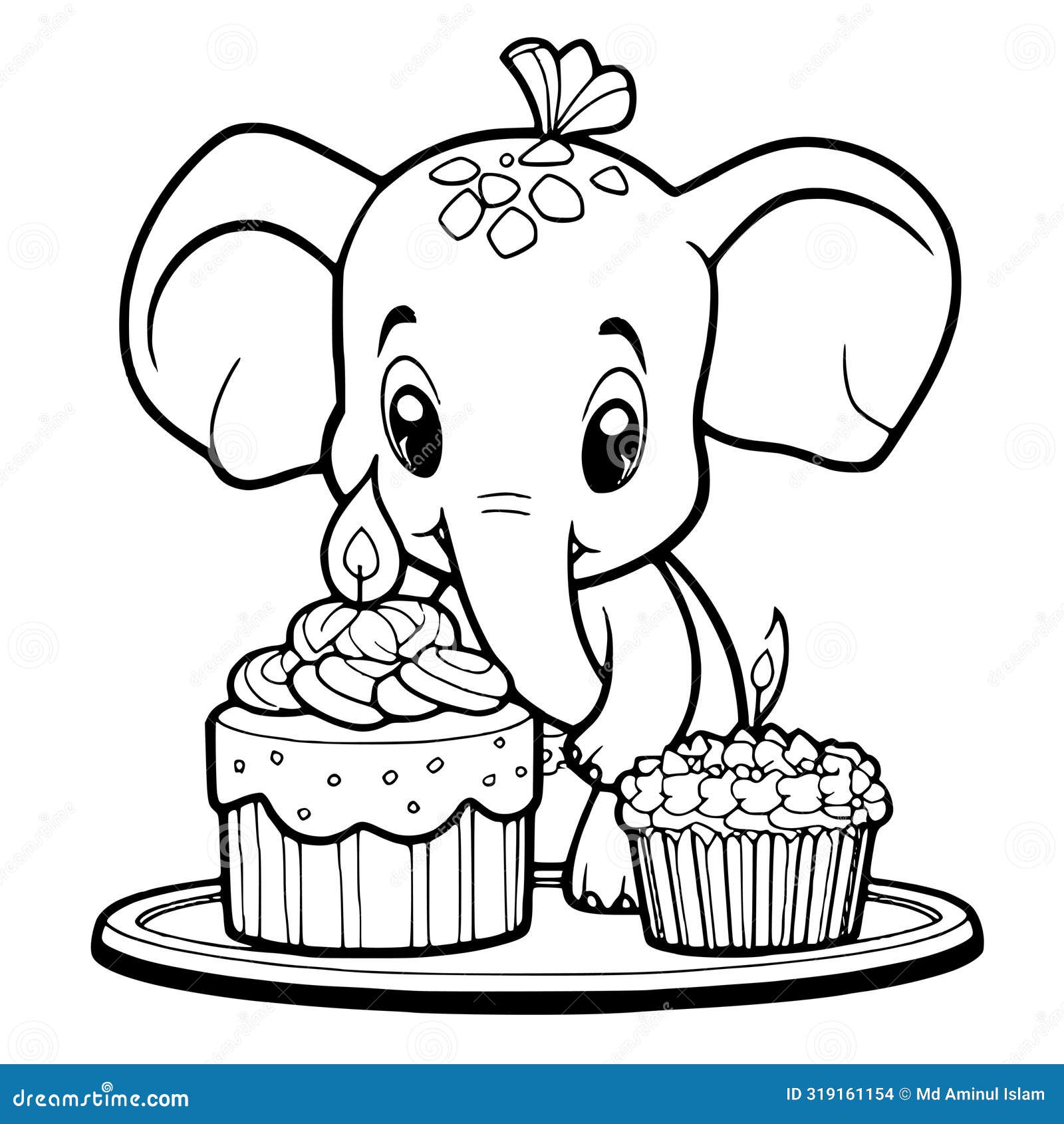 Elephant with Cake of Birthday Coloring Page for Kids Stock Vector ...