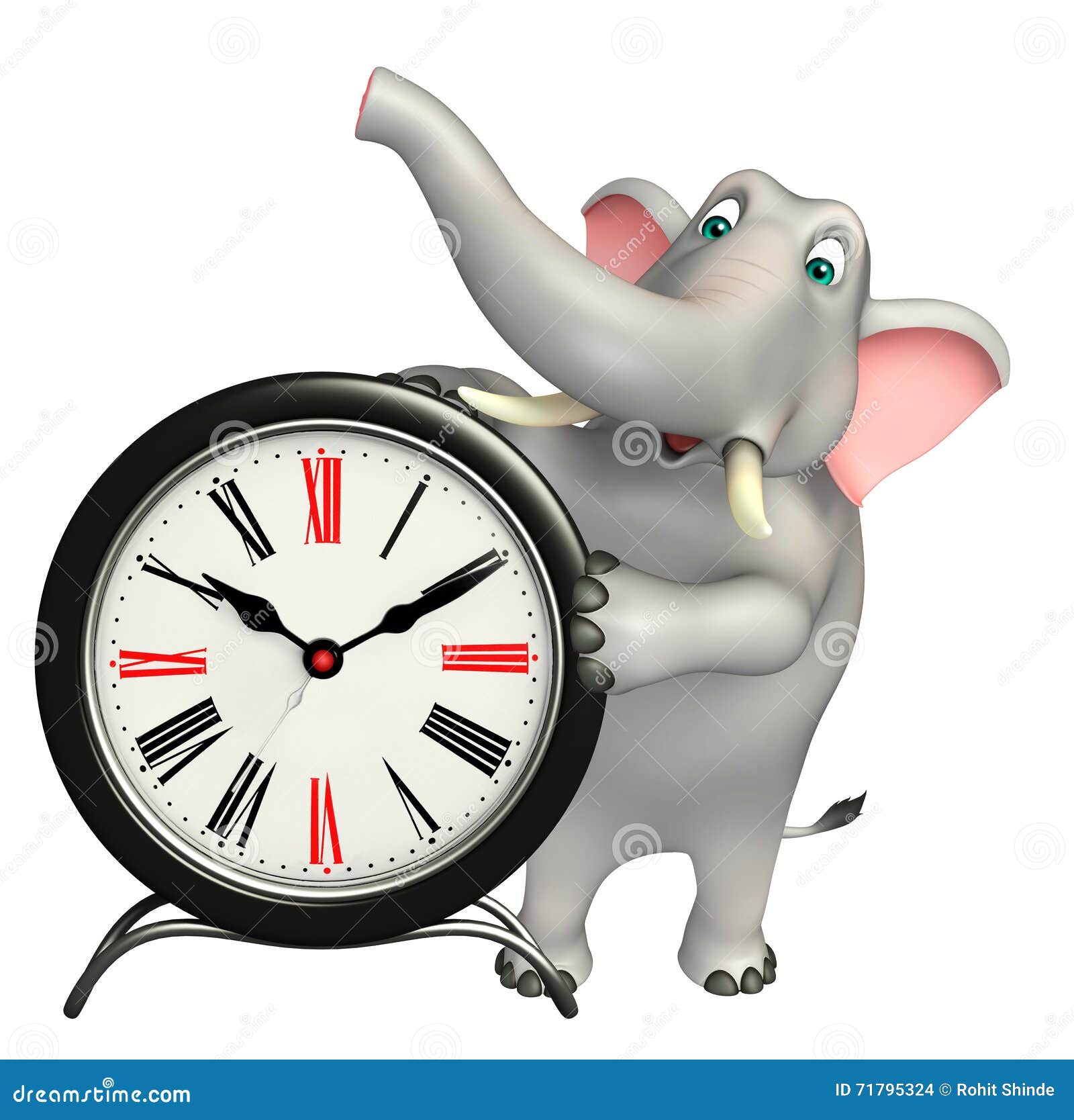 Elephant Cartoon Character with Clock Stock Illustration Illustration