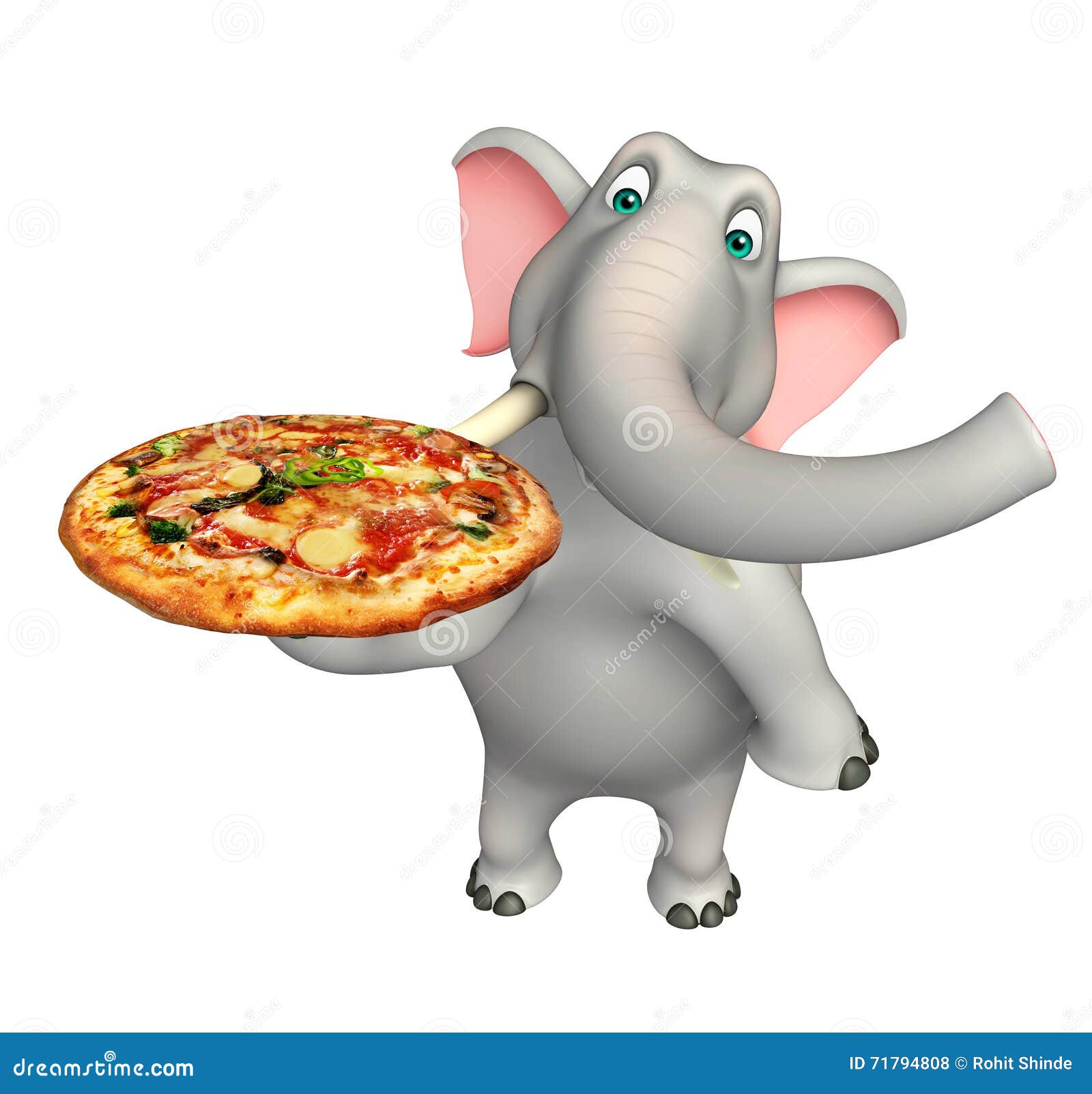 Elephant Cartoon Character with Pizza Stock Illustration Illustration